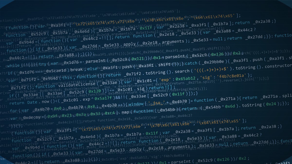 Protected JavaScript code rewritten into hard-to-read obfuscated output